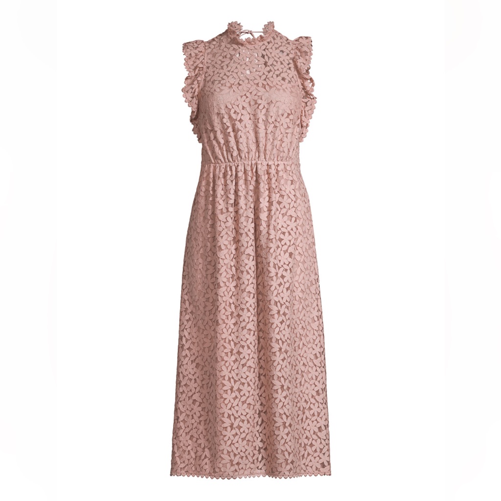 New Kate Spade Floral Crochet Ruffle Cut Out Back Aesthetic Midi Dress